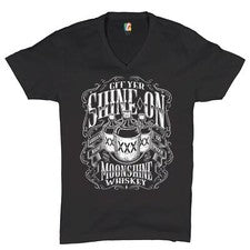 Git Yer Shine On Moonshine Whiskey V-Neck T-shirt XXX Mason Jars Drinking Tee