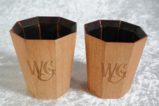 WG Hand Made Charred Oak Whiskey Grail Barrel Tumblers Bourbon Cups 3 1/2" Tall