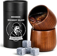 2 Pack Charred Wooden Whiskey Glasses, Old Fashioned Bourbon Gifts for Men, Dad