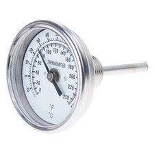 Thermometer Fahrenheit Distilling Temperature Gauge Bimetal 1/2 NPT (2 Stem)