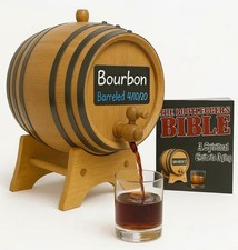 1 Gallon Oak Aging Barrel Dispenser (5 Liter) with Chalkboard Front, Wood Sta...