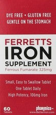 Ferrets Iron Supplement Ferrous Fumarate Tablets High Potency Gluten Free 60 ct