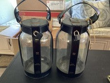 (2) Vintage 1960 Glass Moonshine Jar w/Leather Handle Banks Griffen USA