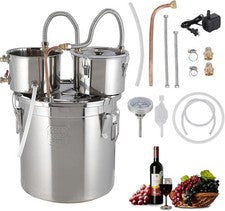 Double Chilled Alcohol Still - Stainless Steel Distiller+Copper Tube&Thermometer