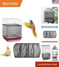 Dust-Proof Adjustable Bird Cage Seed Catcher - Black Polyester Cover for Parrots