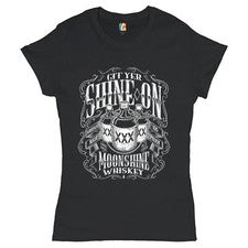 Git Yer Shine On Moonshine Whiskey T-Shirt XXX Mason Jars Drinking Women's Tee
