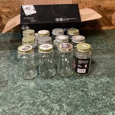 Lot of 12 —Empty Moonshine Jars Liquor Mason Jars Crafting Clear Glass Jars Lids