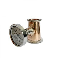 2" x 1.5" Tri Clamp Copper Reducer 1/2" Female Thermometer Connector SS Distill
