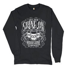 Git Yer Shine On Moonshine Whiskey Long Sleeve T-shirt XXX Mason Jars Drinking
