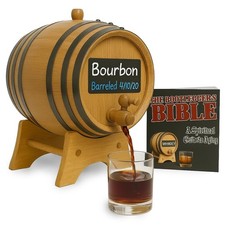 1 Gallon Oak Aging Barrel Dispenser (5 Liter) with Chalkboard Front, Wood Sta...