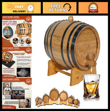2L Oak Aging Barrel with Stand, Bung & Spigot - Mini Whiskey & Wine Aging Kit