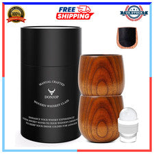 2 PACK Charred Wooden Whiskey Glasses Handcrafted Bourbon Drinking Glass 10