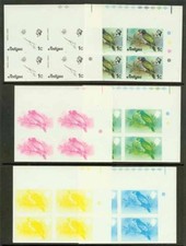 Antigua 1976 Parrot 1c progressive proof blocks (x6)