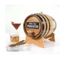 1 Gallon Oak Aging Barrel Dispenser (5 Liter) with Chalkboard Front, Wood Sta...