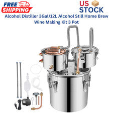 Alcohol Distiller 3Gal/12L Alcohol Still Home Brew Wine Making Kit 3 Pot