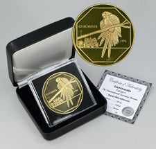 GUATEMALA Pattern 50 Quetzales 1995 Brass Proof Guacamaya Parrot & Antigua City