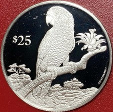 1993 BRITISH VIRGIN ISLANDS $25 PROOF .64 OZ SILVER PARROT BIRD WILDLIFE BVI RRR