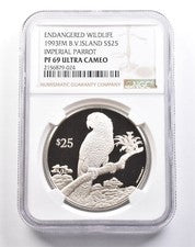 1993 FM British Virgin Islands $25 Silver Imperial Parrot PF69 UCAM NGC *4919