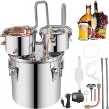 5 Gal. Stainless Steel Alcohol Still with Copper Tube Built-In Thermometer and W
