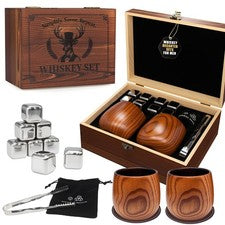 Charred Wooden Drinking Glass - Handcrafted Whiskey Gifts Set for Men, Premiu...