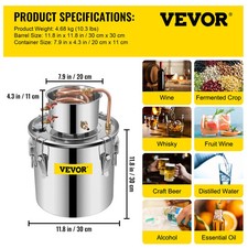 SucceBuy 3 5 8 13 Gal Alcohol Still Stainless Steel Alcohol Distiller Copper