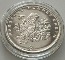 1996 Liberia "Preserve Planet Earth"  Grey Parrot CuNi Coin BU Condition