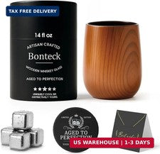 Bonteck Large Original Charred Wooden Bourbon Drinking Glass | 14 oz Charred Woo