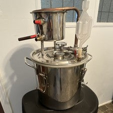 Stainless Steel Distillation Still w/ Airlock, Copper Condenser Coil