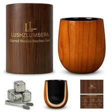 Charred Wooden Whiskey Glasses 1 Pack, 10oz Solid Oak Bourbon Gift Set for Me...