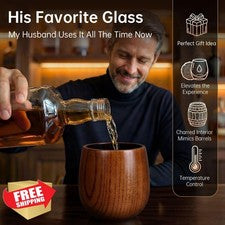 Charred Oak Whiskey Glasses Set of 2 Bourbon Tumblers 10oz Handcrafted Wooden...