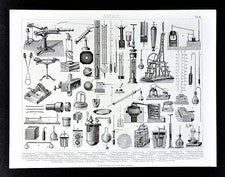 1874 Print Physics Laboratory Lab Distilling Apparatus Thermometer Instruments