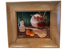 Vintage Embossed Copper Still Life Wall Art Violin Fruit Wood Frame Rustic Decor