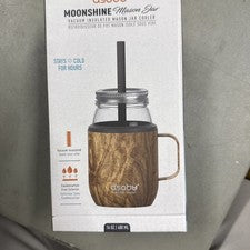 Asobu Red Moonshine Vacuum Insulated Mason Jar Cooler Silicone Straw 16 Oz