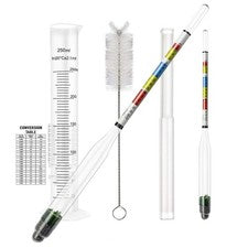 Triple Scale Alcohol Hydrometer 2-Pack and 250ml Plastic Test Jar Kit