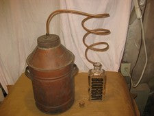 NICE Antique Copper 4-5 GALLON  Moonshine Still w/Coil +NICE BOURBON BOTTLE LQQK