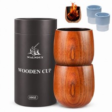 Charred Wooden Whiskey Glasses Set - 2 Pack with Ice Ball Molds - Premium Bou...