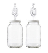 1 Gallon Glass Jars with drilled lid, grommet & airlocks - 2 Pack Fermenters