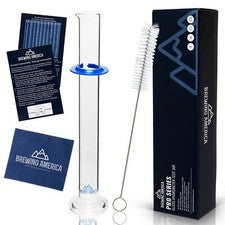 Glass Hydrometer Test Tube Jar & Cylinder Brush - Narrow Flask for Alcohol Me...