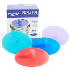 Masontops Pickle Pipes - Waterless Airlock Fermentation Lids - Wide Mouth - 4PK