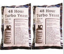 2 Packs 48 Hour Turbo Yeast w/ AG - Moonshine Alcohol Whiskey Rum Vodka 6.5 gal