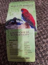 2014 Cook Islands $5 Pure Silver Coin - World of Parrots: Crimson Rosella 3D
