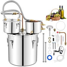 Alcohol Still 5 Gal Stainless Steel Water Alcohol Distiller w/Thermometer 3 Pots