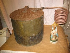 NICE 10-11 Gallon RARE Antique BRASS and IRON TOP Moonshine Still w/ Coil LQQK!!
