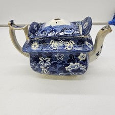 Historical Blue Staffordshire Teapot Flower Vase Pot Still Life Circa 1825 Adams