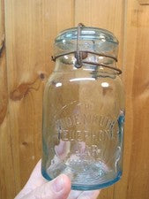 Antique Aqua Telephone Wide Mouth Canning Jar - Moonshine B8593