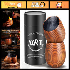 Set of 2 Charred Wooden Bourbon Glasses - Old Fashioned Whiskey Tumblers, Unique
