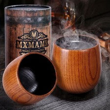Charred Oak Whiskey Glasses Set of 2, 10oz Handcrafted Wooden Tumblers – S