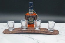 4-Glass Bourbon Barrel Stave Whiskey Flight | Charred Underside | Handmade USA