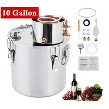 10 Gallon/38L Alcohol Still Distiller Kit w/ Copper Tube & Built-in Thermometer