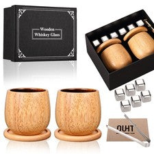 White Oak Charred Wooden Whiskey Glass with Coaster, 11oz Handcrafted Bourbon...